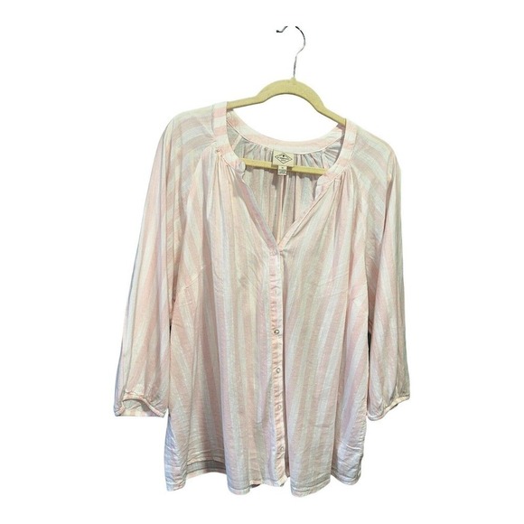 St Johns Bay Women’s Cotton Blend Button Down Top Sz. 1X Pink Stripe V-Neck - Picture 5 of 9